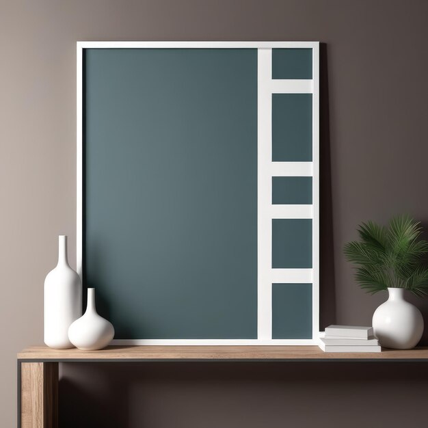 Photo white color poster frame close up view in modern house interior with dark colored walls wall mockup 3d rendering