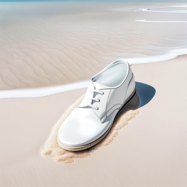 A white Color Shoe immersed in sand of a Beachjpeg