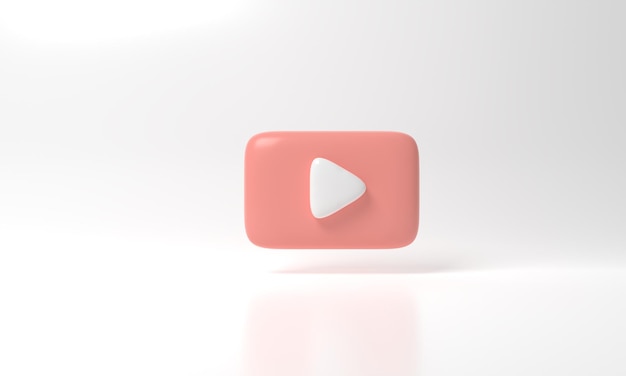 White colored round play button on pastel background Concept of video icon logo for play clip audio playback 3d rendering illustration Play interface symbol social media and website posts