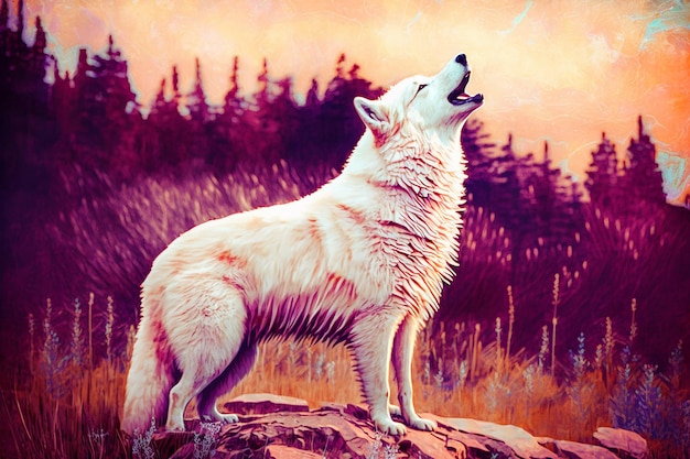 White colorful painting art wolf open mouth howling anna wilson in the style of impress beautiful AI Generated Image
