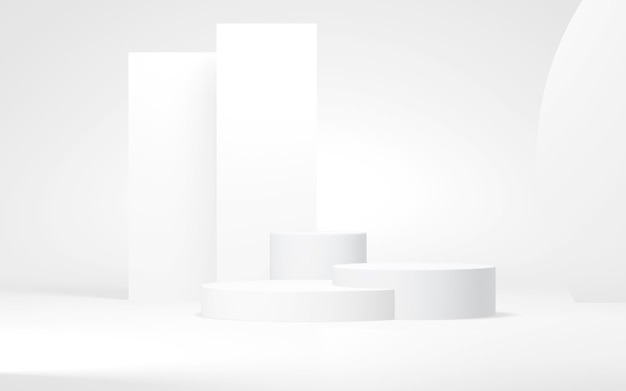 White colors podium abstract background Minimal geometric shape 3d rendering