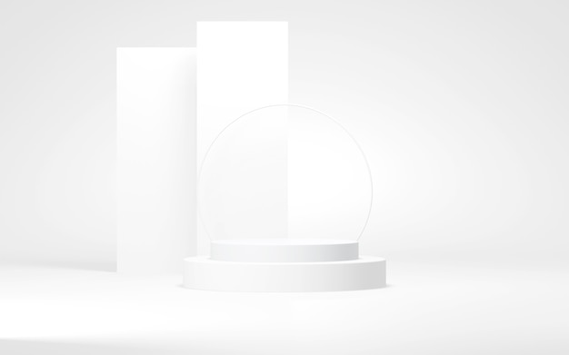 White colors podium abstract background Minimal geometric shape 3d rendering