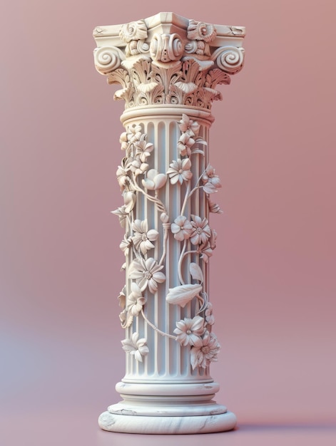 a white column with a flower design on it and the word quot peoni quot on it