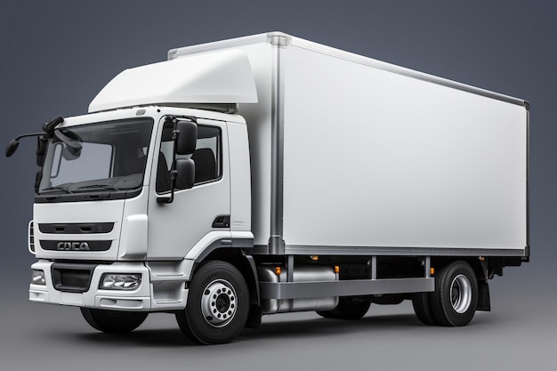 White commercial delivery truck on a gray background