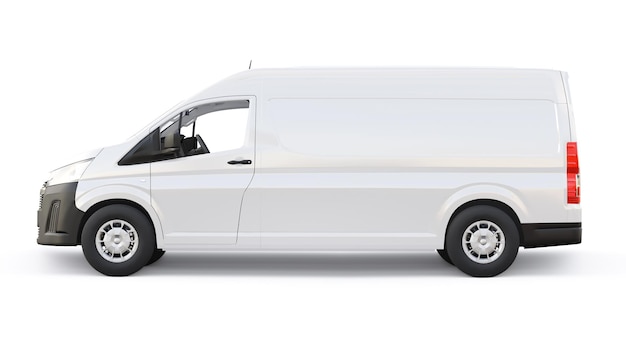 Фото Белый коммерческий фургон для перевозки небольших грузов по городу на белом фоне пустой кузов для вашего дизайна 3d иллюстрация