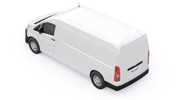 White commercial van for transporting small loads in the city on a white background Blank body for your design 3d illustration