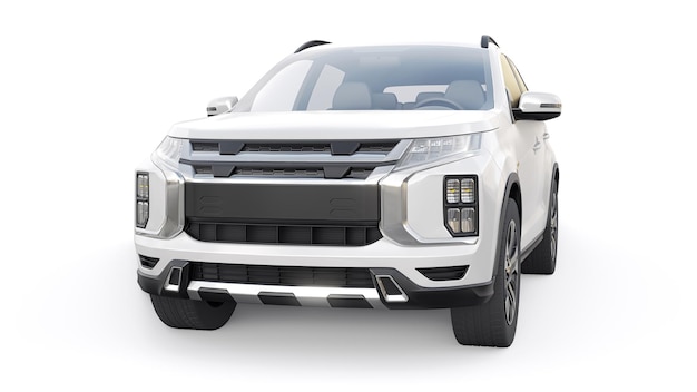 White compact urban SUV on a white uniform background with a blank body for your design 3d rendering