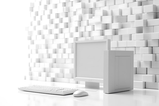 Foto computer bianco su desktop minimo rendering 3d