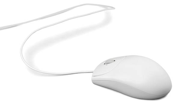 白い背景の上の白いコンピュータのマウス