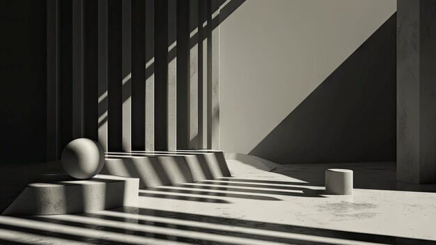a white concrete floor with a pot on it and a shadow on the wall