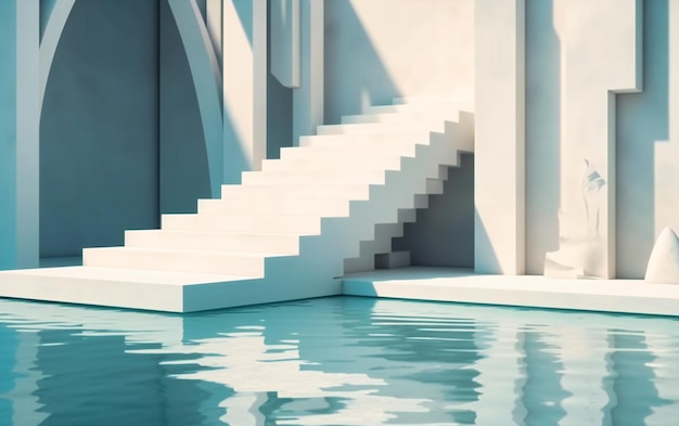 White concrete stairs in pool