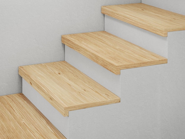 white concrete stairway and wooden step top surface with plaster wall background in luxury studio