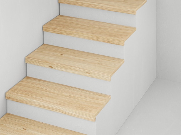 white concrete stairway and wooden step top surface with plaster wall background in luxury studio