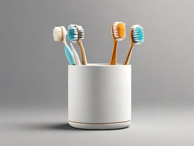 a white container with toothbrushes in it that are in a white container