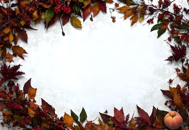 white copy space background with autumn leaves frame ai generated