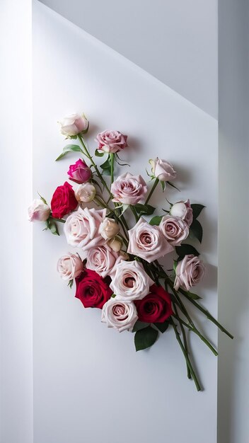 Photo white copy space background with roses arrangement