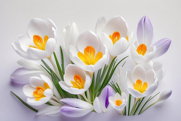 White copy space and yellow frame with white crocus