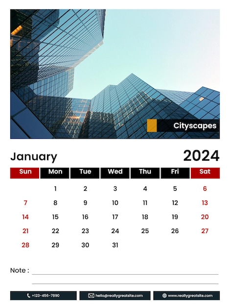 写真 ホワイト・コーポレート・シティスケープ プリント可能な2024年壁カレンダー1