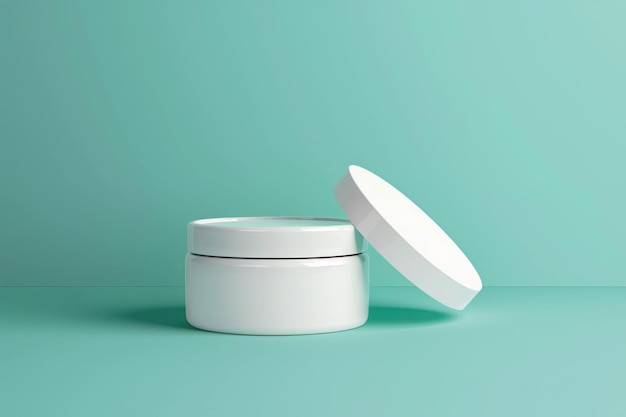 white cosmetic jar mockup open on green background