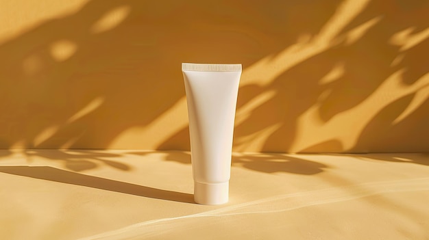 Photo white cosmetic tube mock up with creative plant shadows