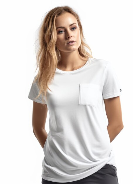 White cotton pocket t - shirt with a pocket on the front