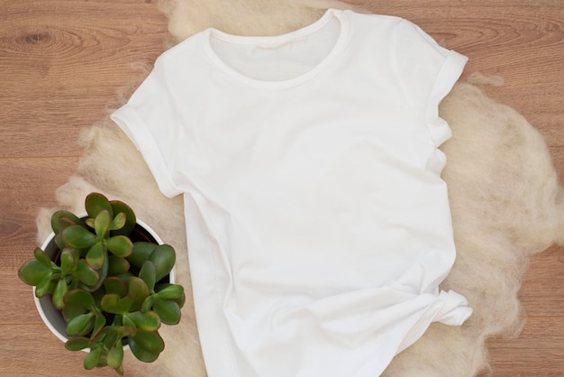 Photo white cotton tshirt mockup woman shirt mock ups blank clothes template mock up flat lay stock photo