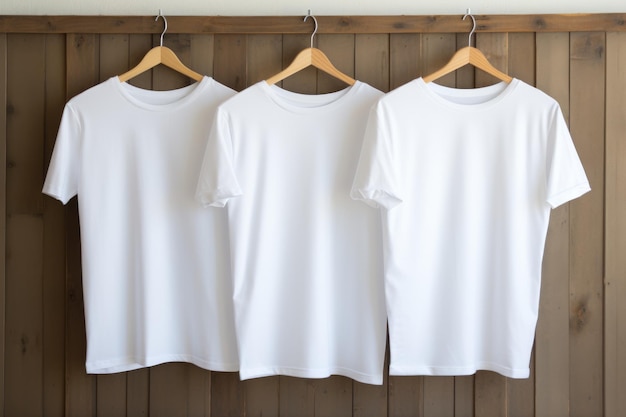 Photo white cotton tshirt mockup on wooden background ai generative