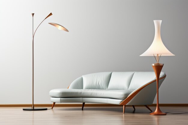 White Couch and Floor Lamps in Living Room