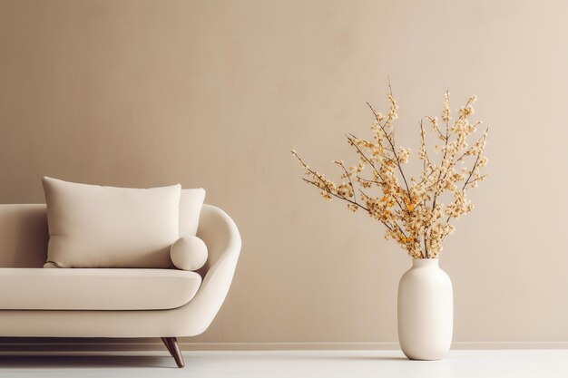 Photo a white couch and a vase with flowers