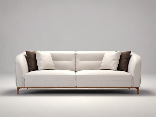 Photo a white couch with brown and white pillows on it