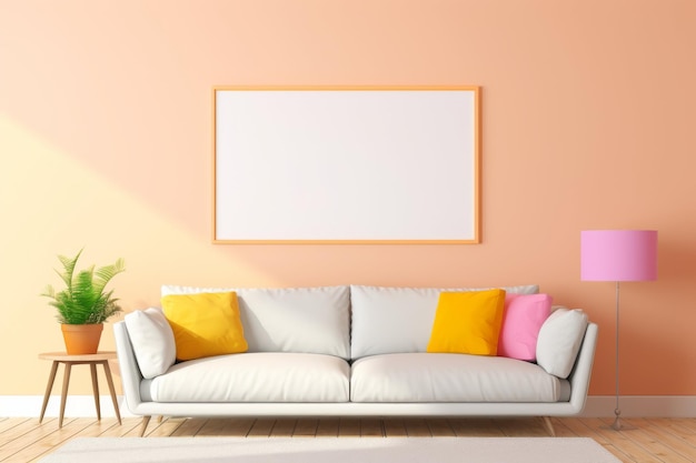 White Couch With Pink Wall in Living Room