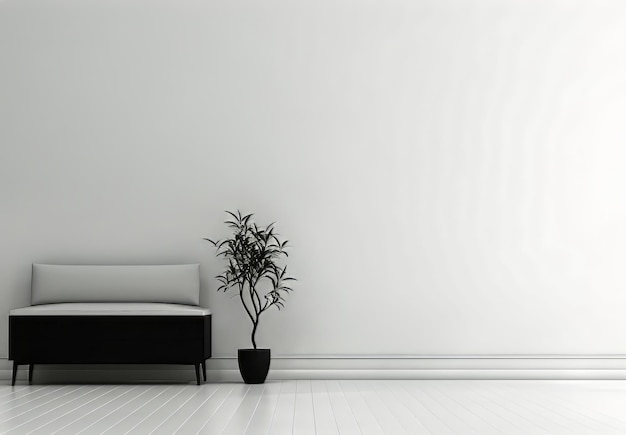 white couch with a plant in a black pot on the floor