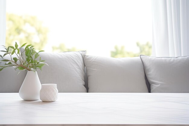 Photo a white couch with a plant on it and a potted plant on the table.