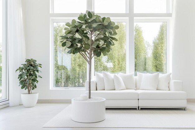 Photo a white couch with a tree in the middle of it