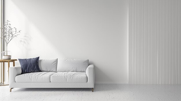 a white couch with a white pillow on it and a white wall behind it