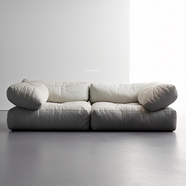 a white couch with a white pillow on it and a white wall behind it.