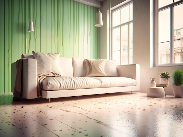 White couch with a wooden floor