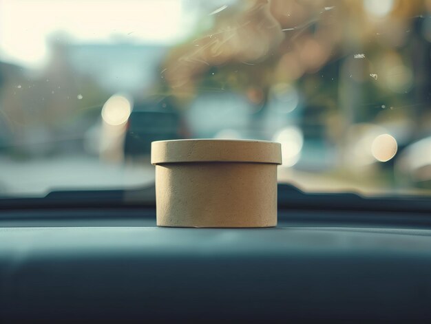 white craft square round box in car interior