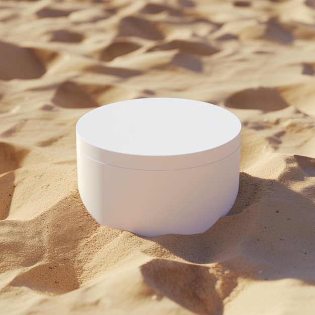 white craft square round box on the sand of the beach near the water of the sea