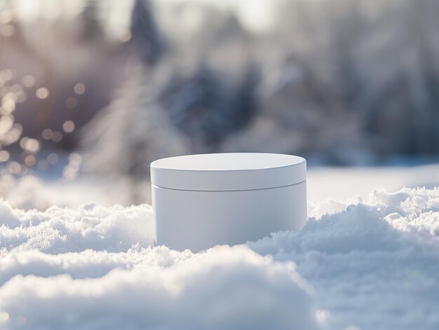 white craft square round box in the snow