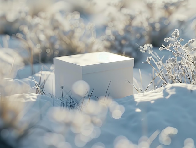 white craft square round box in the snow