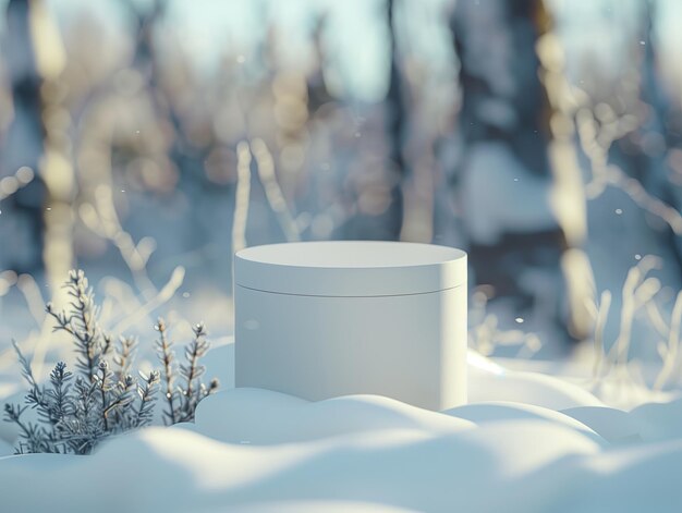 white craft square round box in the snow