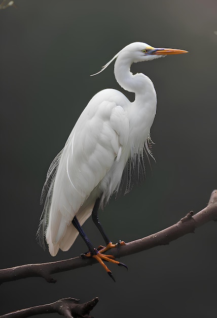 A white crane was on a tree branch