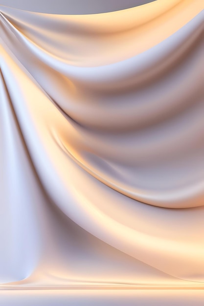 Бело-кремовая развевающаяся волнистая занавеска, гладкая гармоничная драпировка, прозрачная шелковистая ткань, мягкая красивая ткань