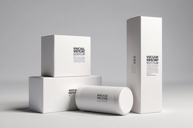 Photo white cream tube mockup on square white boxes