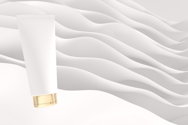 Photo white cream tube with copy space on white abstract background 3d render