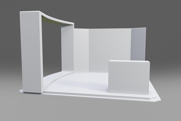 Photo white creative exhibition stand design booth template 3d illustration