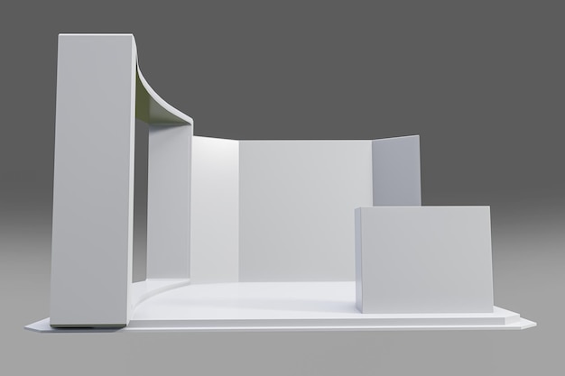 White creative exhibition stand design Booth template 3d illustration