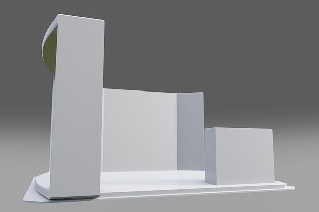 White creative exhibition stand design Booth template 3d illustration