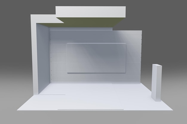 화이트 크리에이티브 전시 스탠드 디자인 부스 템플릿 3D 일러스트레이션